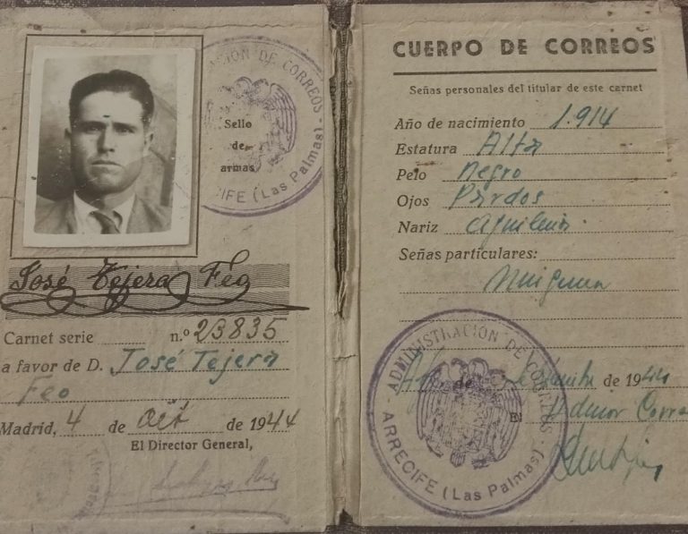 Imagen del documento oficial de José Tejera, cartero de Tinajo