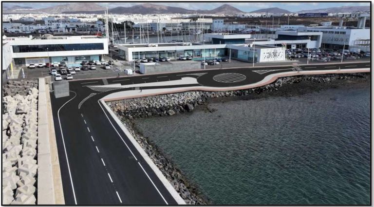 Recreación visual de la terminación de las obras que mejorará la unión del Dique Sur y la zona de Cruceros y el centro urbano de Arrecife, desde el puerto de Naos
