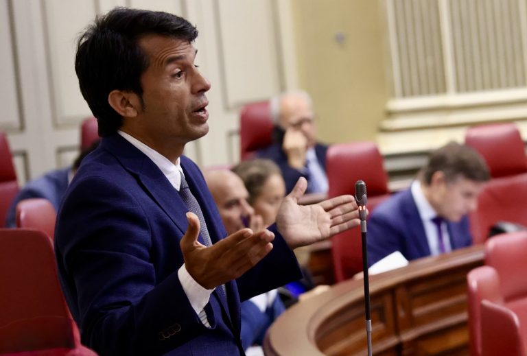 Marcos Bergaz (PSOE) durante una intervencioìn en el pleno del parlamento