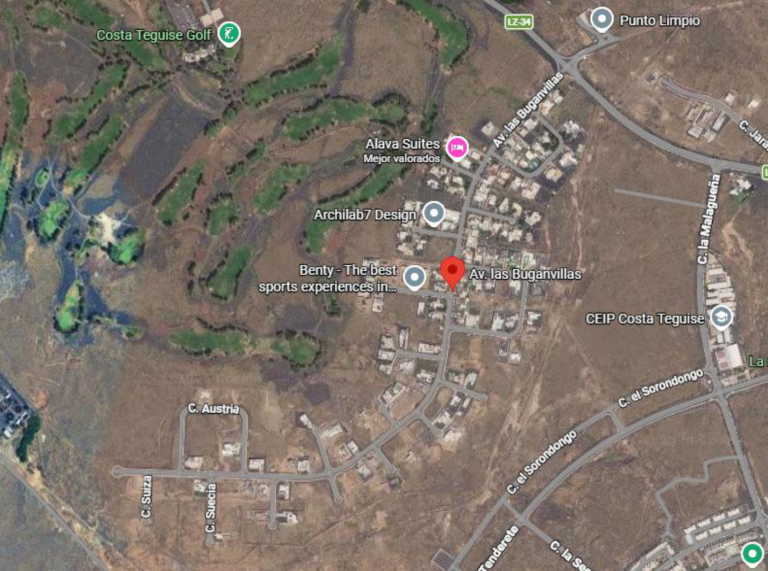 Mapa de la zona afectada por la interrupción del suministro en la calle Buganvillas de Costa Teguise