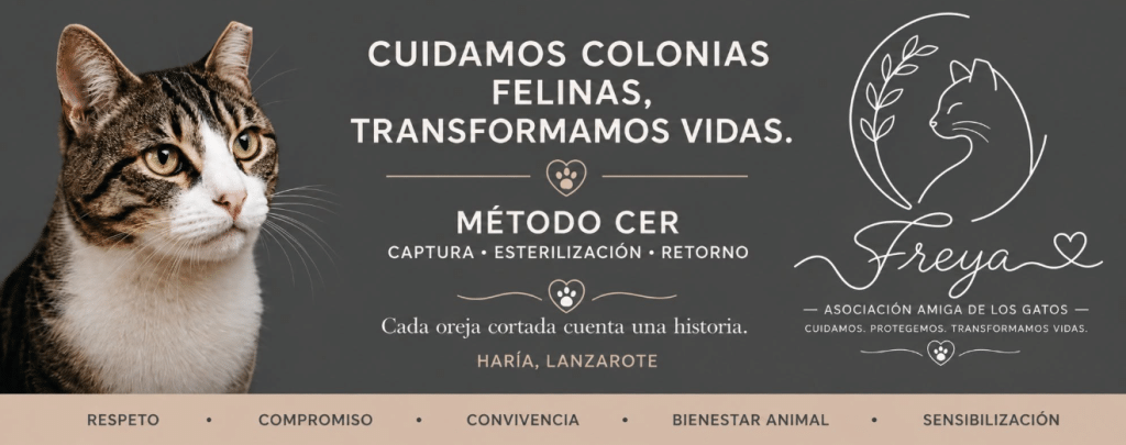 Cartel de la campaña del método CER para el cuidado de las colonias felinas de Haría