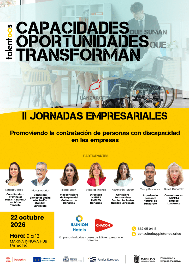 Cartel de las II Jornadas Empresariales de inclusión laboral de Lanzarote del 22 de octubre de 2026.