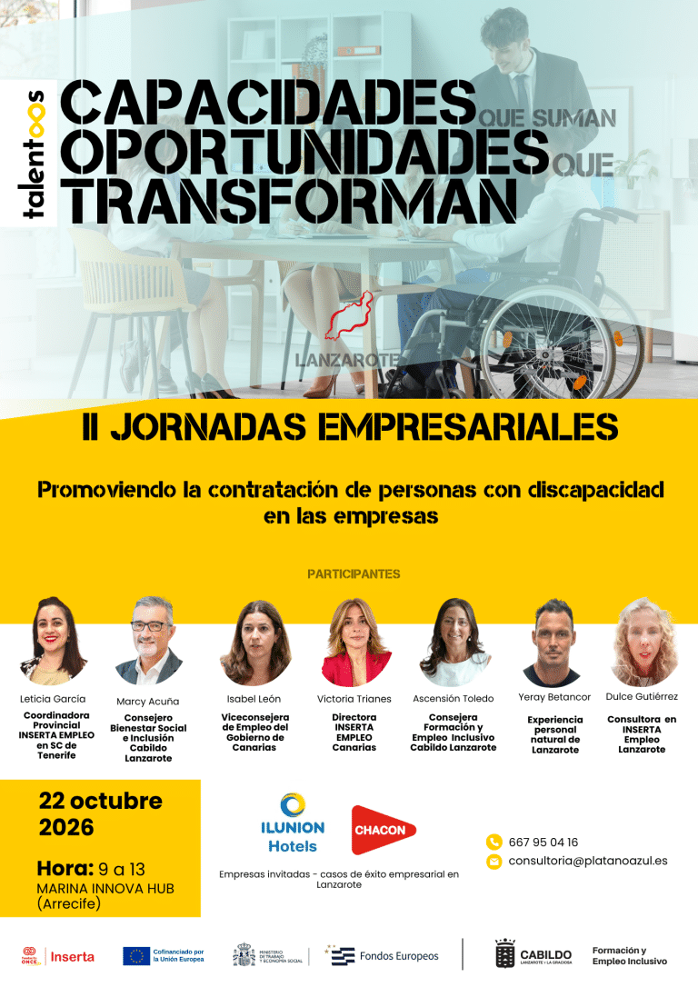Cartel de las II Jornadas Empresariales de inclusión laboral de Lanzarote del 22 de octubre de 2026.