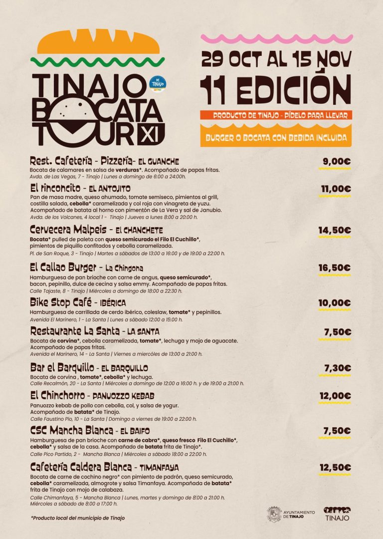 Cartel oficial de la undécima edición del Tinajo Bocata Tour, del 29 de octubre al 15 de noviembre