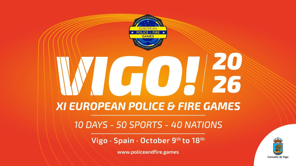Cartel de los XI Juegos Europeos de Policías y Bomberos celebrados en Vigo en octubre de 2026