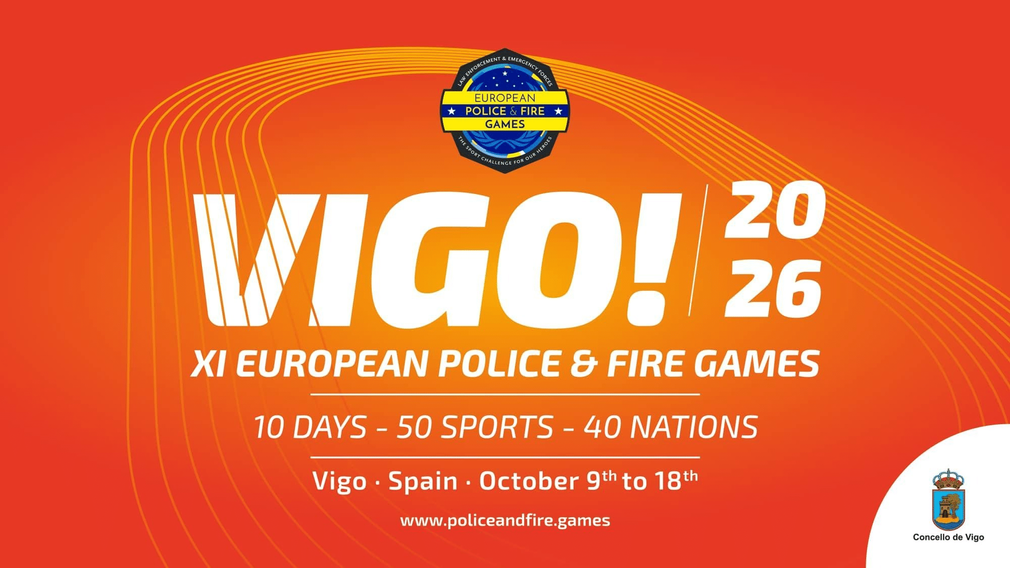 Cartel de los XI Juegos Europeos de Policías y Bomberos celebrados en Vigo en octubre de 2026