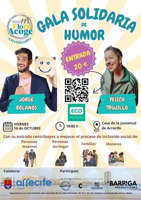 Cartel de la gala solidaria de humor por el décimo aniversario de Flora Acoge