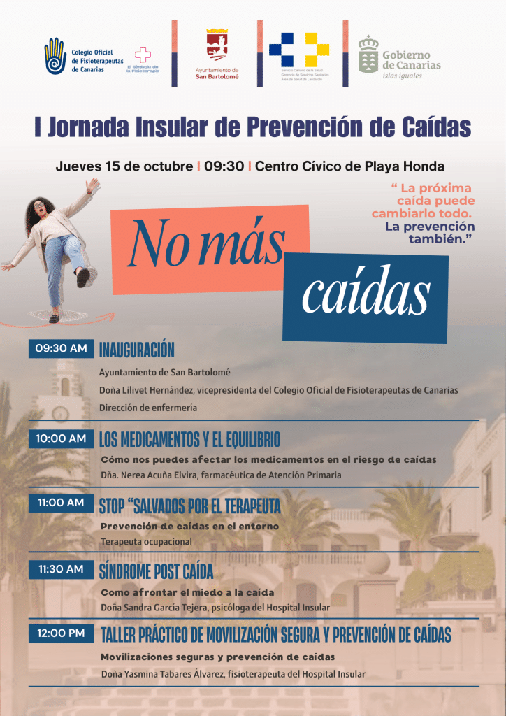 Cartel de la I Jornada Insular de Prevención de Caídas, el 15 de octubre de 2026 a las 9:30 en el Centro Cívico de Playa Honda