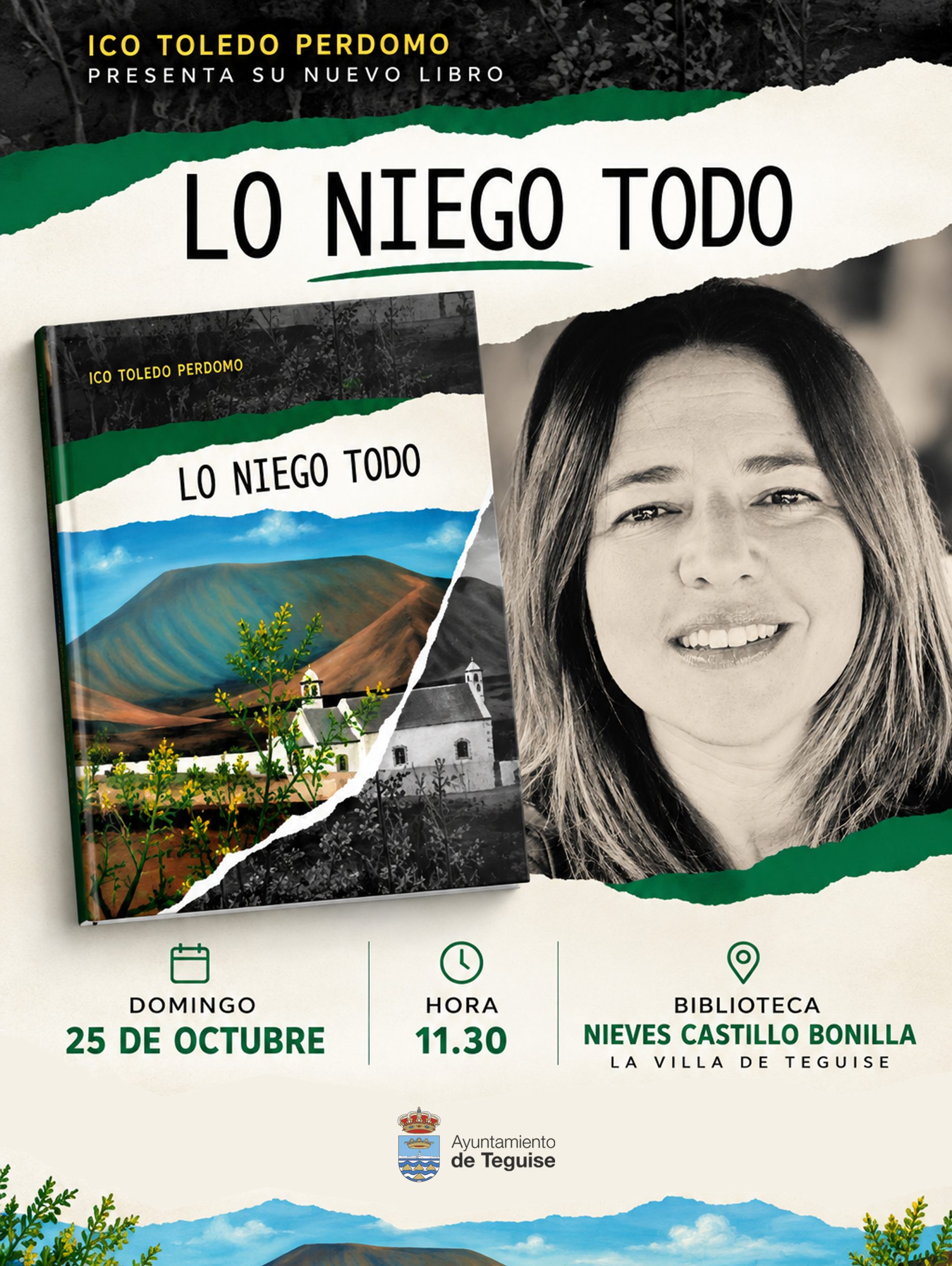 Cartel de la presentación de Lo Niego Todo, de Ico Toledo, en la Biblioteca Nieves Castillo Bonilla