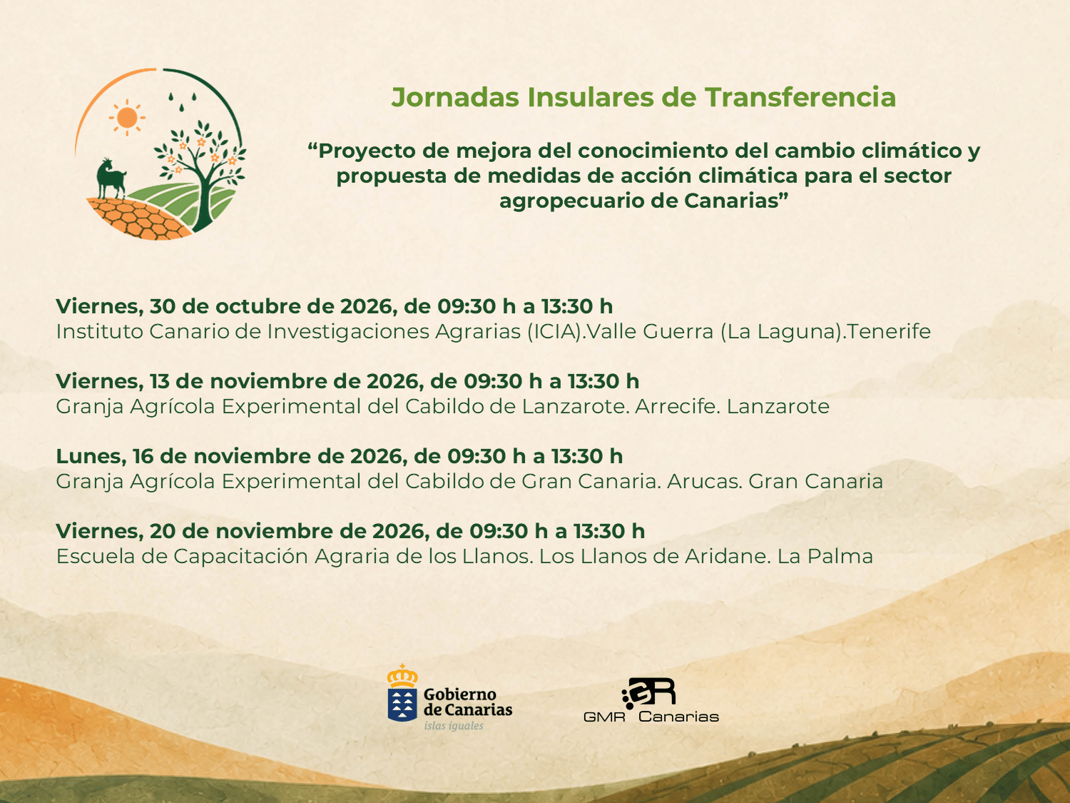 Cartel de las jornadas insulares sobre el futuro del campo canario frente al cambio climático