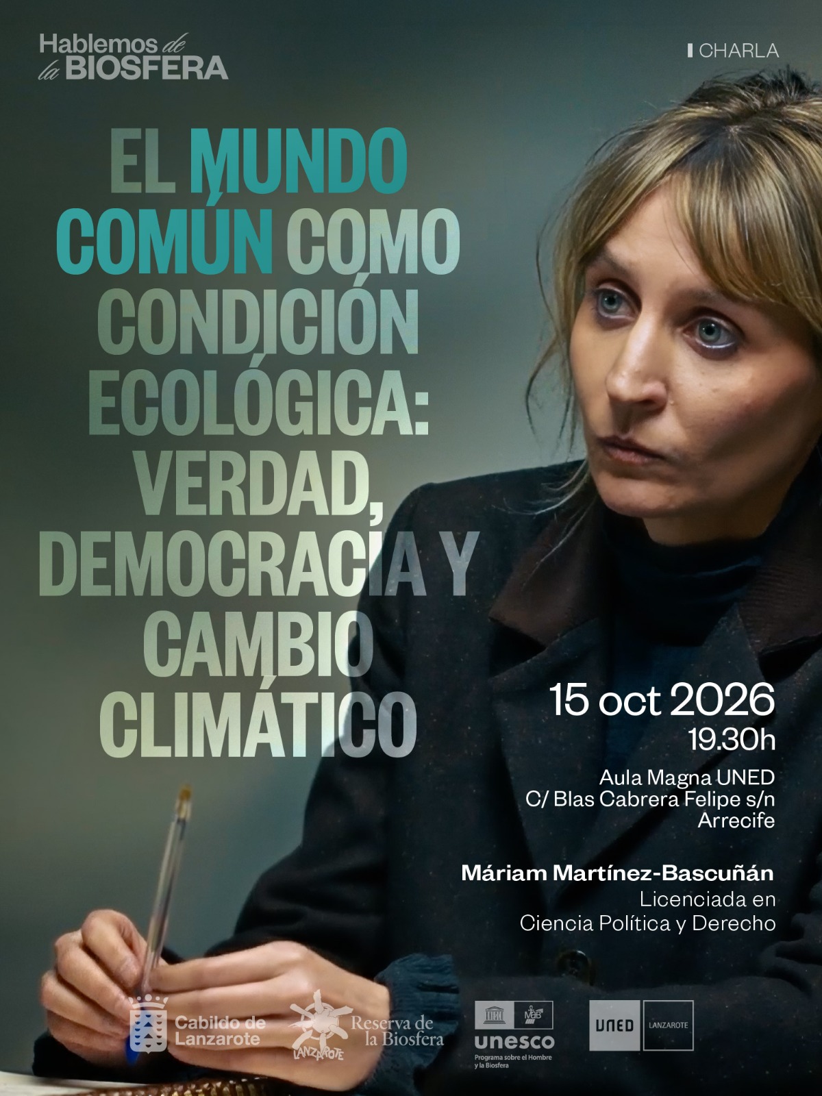 Cartel de la conferencia de Máriam Martínez-Bascuñán en el ciclo Hablemos de la Biosfera