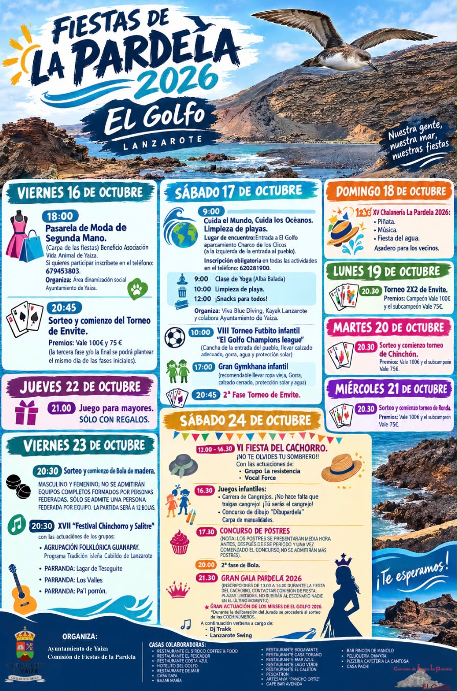 Programa oficial de las fiestas de La Pardela de El Golfo de octubre de 2026.